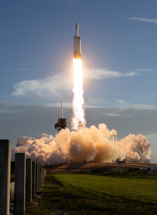 SpaceX Falcon Heavy Rocket Launching into the Sky