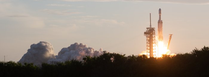 SpaceX Falcon Heavy Rocket Launching from Kennedy Space Center