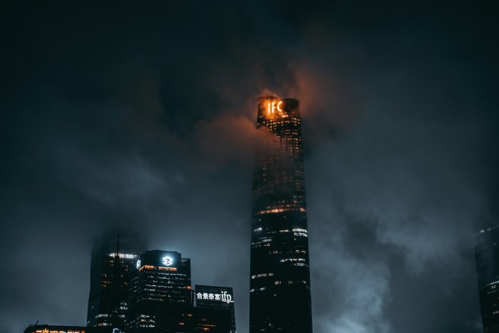 Guangzhou IFC Skyscraper Shrouded in Night Clouds