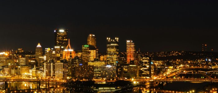 Pittsburgh Skyline and Bridges at Night