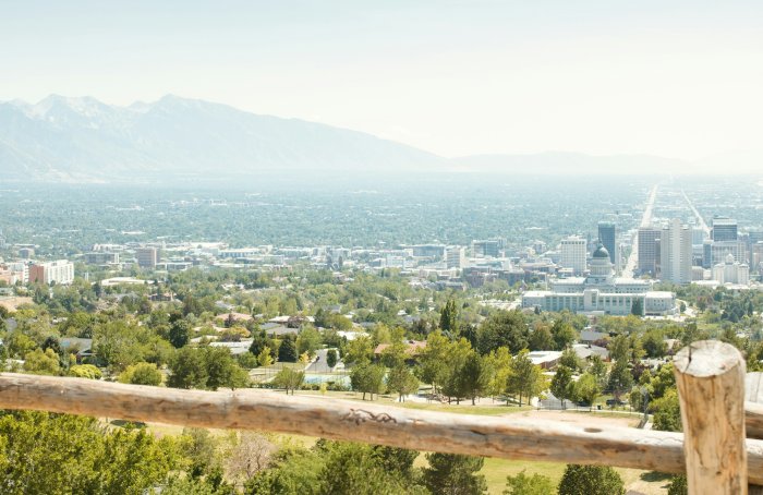 Overlooking Salt Lake City Skyline and Mountains