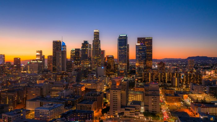 Aerial View of Los Angeles Skyline at Dusk