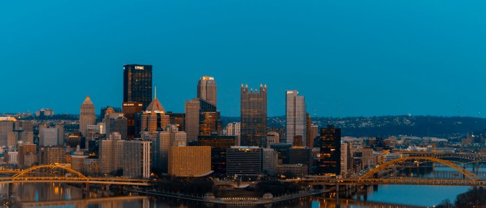 Pittsburgh Skyline and Bridges at Dusk