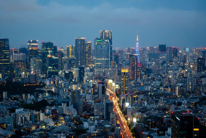 Tokyo Tower and Illuminated Skyscrapers at Night