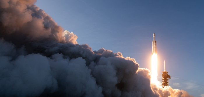 SpaceX Falcon Heavy Rocket Launching into the Sky