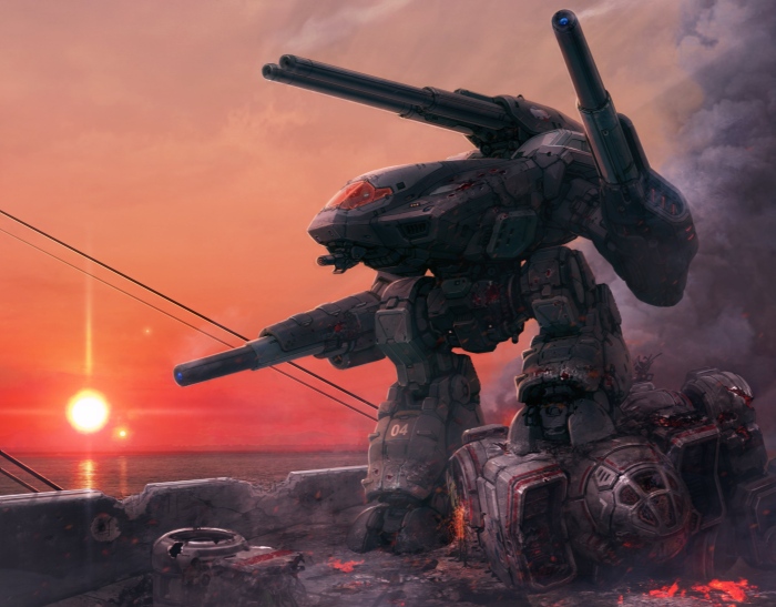 BattleTech Marauder Mech Standing on Defeated Atlas