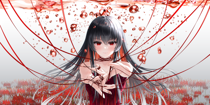 Anime Girl with Red Eyes and Red Strings