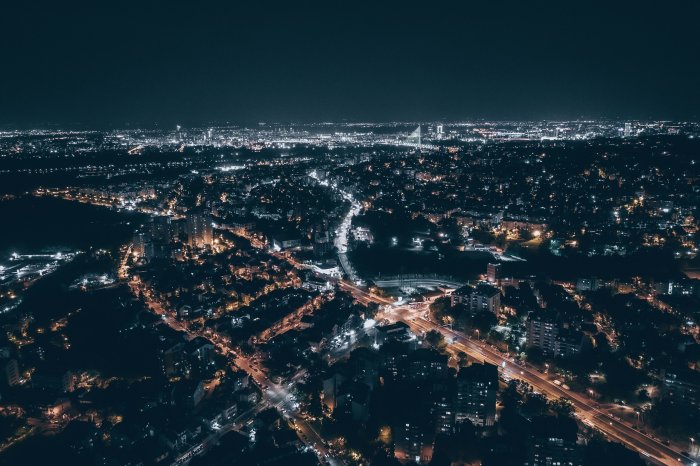 Aerial View of a City at Night