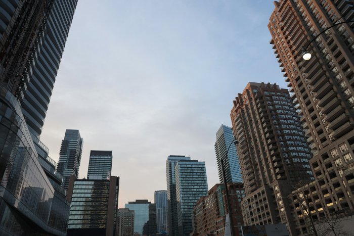 Low Angle View of Modern City Skyscrapers