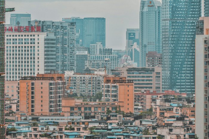 Dense Urban Skyline with Modern and Old Buildings