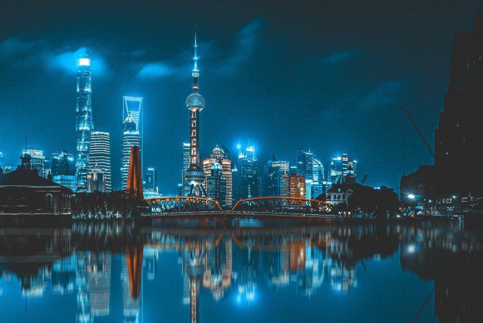 Shanghai Skyline and Oriental Pearl Tower at Night
