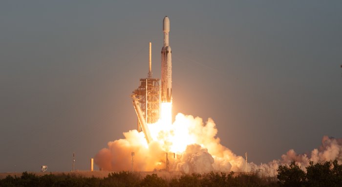 SpaceX Falcon Heavy Rocket Launching from Launchpad