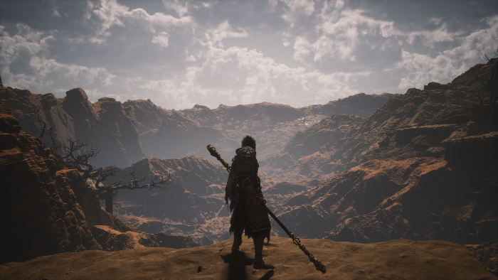 The Destined One overlooking canyon in Black Myth Wukong