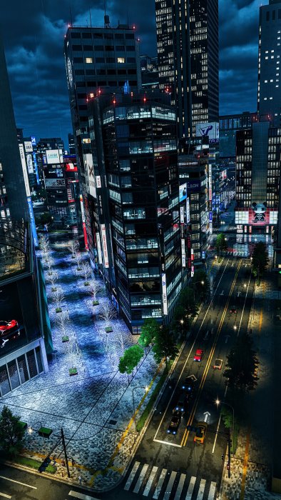 Modern Tokyo City Street at Night