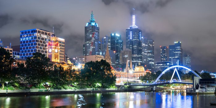 Melbourne City Skyline and Yarra River at Night