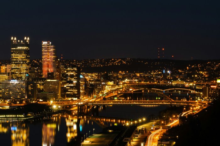 Pittsburgh Skyline and Bridges at Night