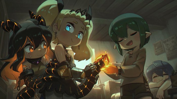 Dragon Girls and Elf with Glowing Artifact by Porforever