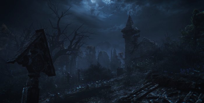 Dark Graveyard and Church in Resident Evil Village