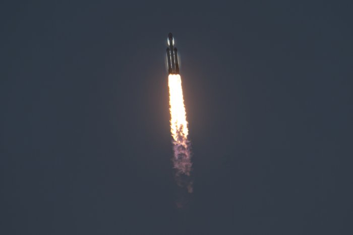 SpaceX Falcon Heavy Rocket Launching Into the Sky
