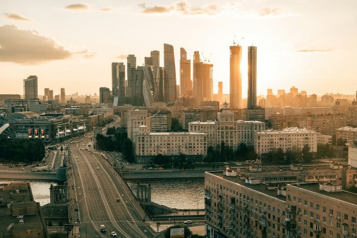 Moscow City Skyline and River at Golden Hour