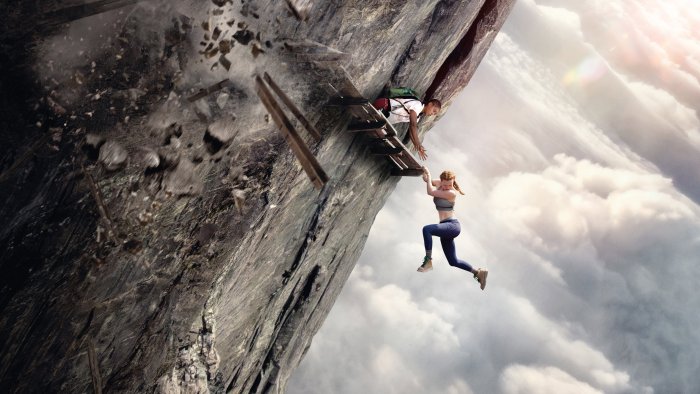 Two women on a collapsing cliffside in Fall 2: Deadpoint