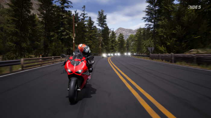 Red sport motorcycle racing in Ride 5