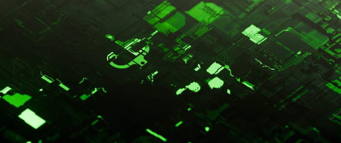Green Futuristic Circuit Board with Glowing Digital Elements