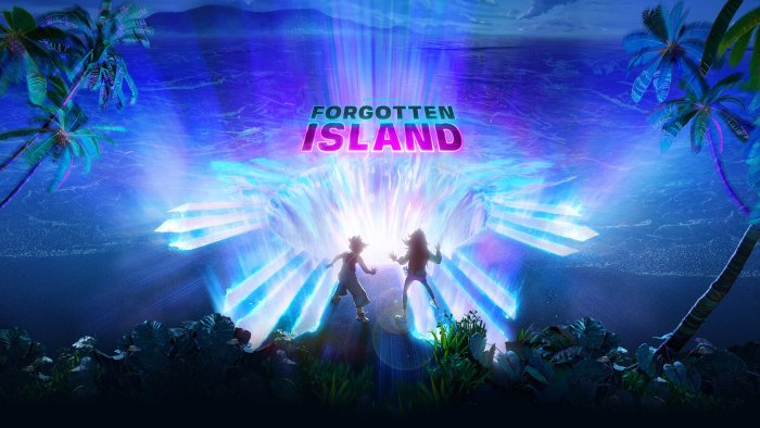 Two Characters Facing a Glowing Portal in Forgotten Island