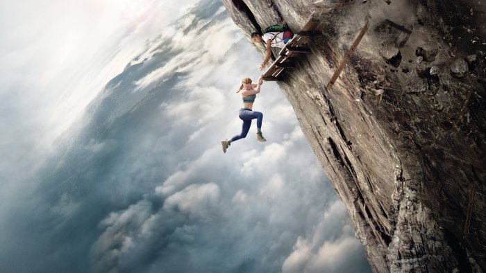 Two women on a cliffside in Fall 2: Deadpoint