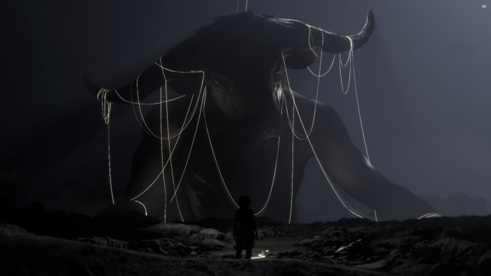 Giant Minotaur and Child in Resonance: A Plague Tale Legacy