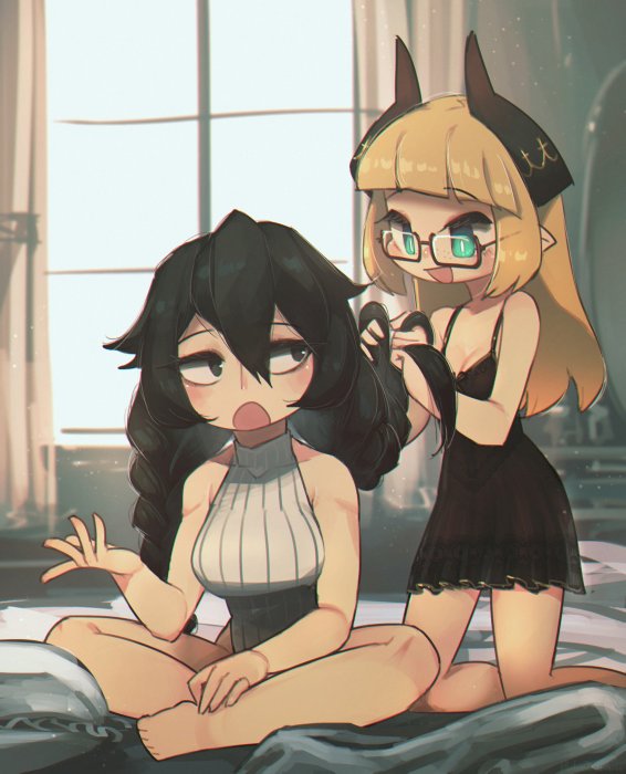Porforever Original Characters Tia and Friend Braiding Hair