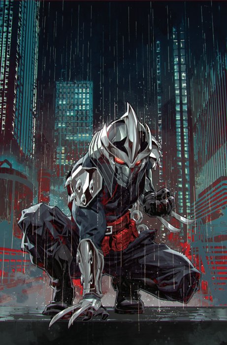 Shredder Crouching in the Rain from TMNT Comics