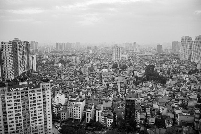 Black and White Aerial View of Hanoi Cityscape