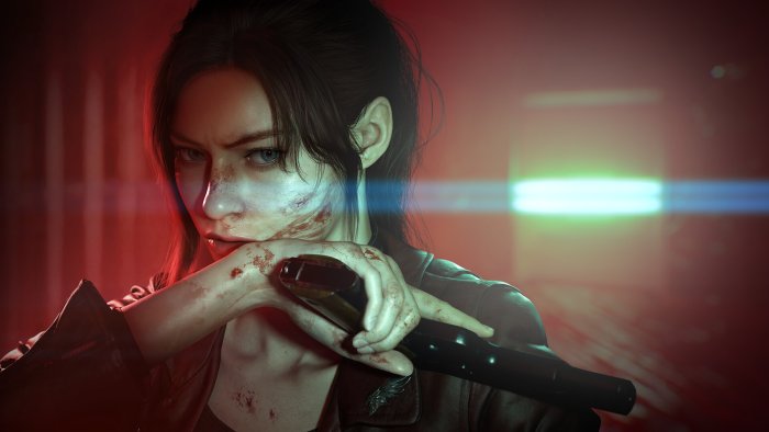Claire Redfield holding a gun in Resident Evil