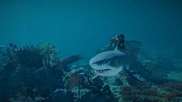 Diver Riding a Great White Shark in Crimson Desert