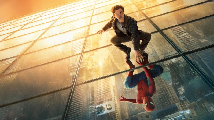 Peter Parker and Spider-Man Reflection on Skyscraper Glass