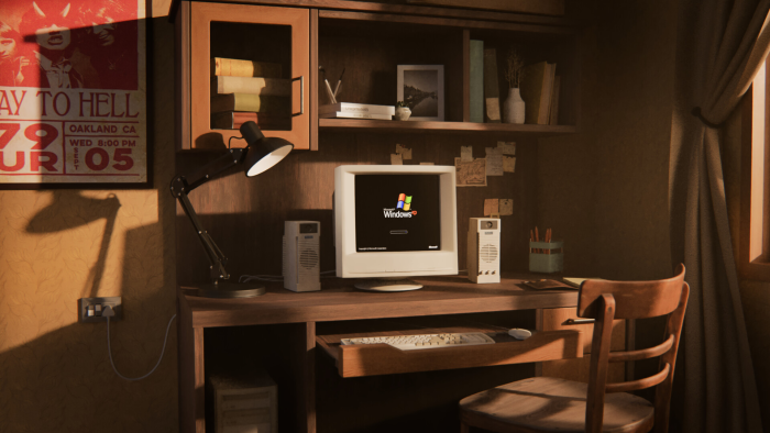 Retro Desk Setup with Windows XP Computer