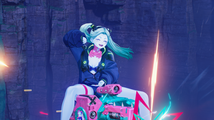 Rebecca from Cyberpunk Edgerunners on a Pink Gun