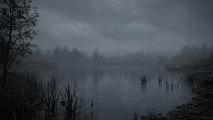 Foggy lake under a cloudy sky in City 33