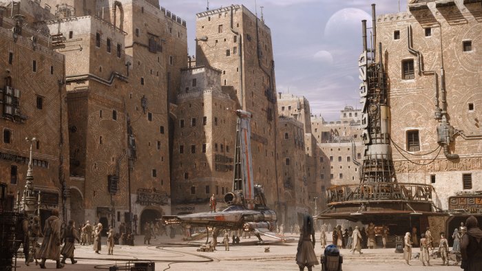 Star Wars Inspired Sci-Fi City Square with Starship