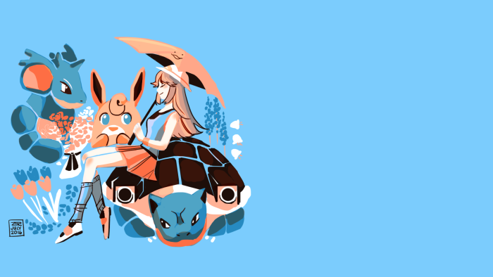 Blue from Pokémon Adventures with Blastoise and Nidoqueen