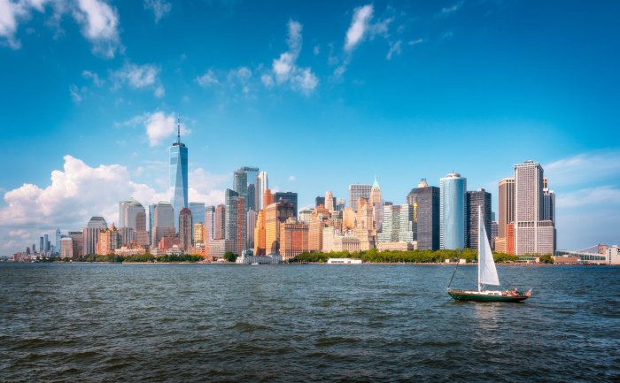 Manhattan Skyline with Sailboat in New York City