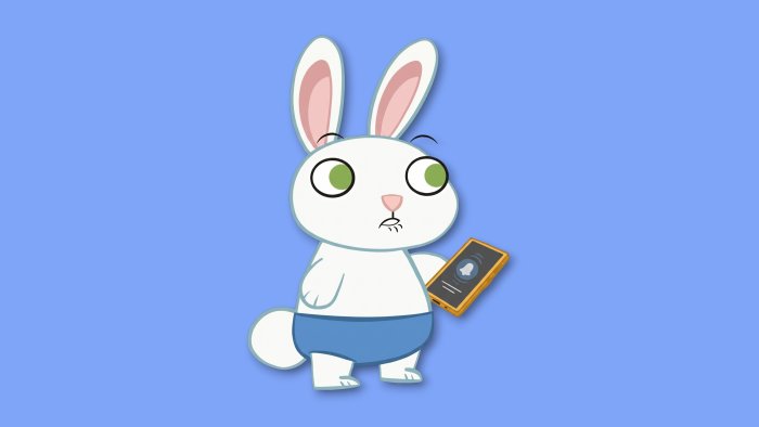 Cartoon rabbit holding a smartphone