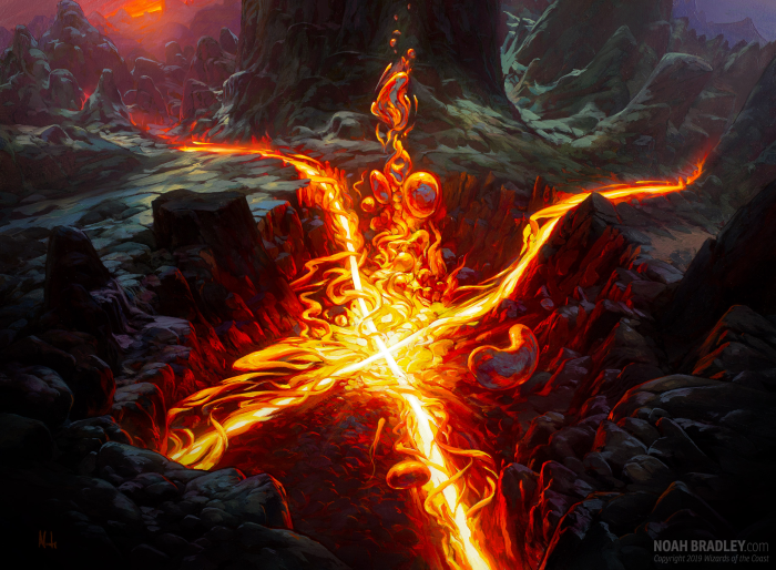 Fiery Lava Flow in a Rocky Canyon