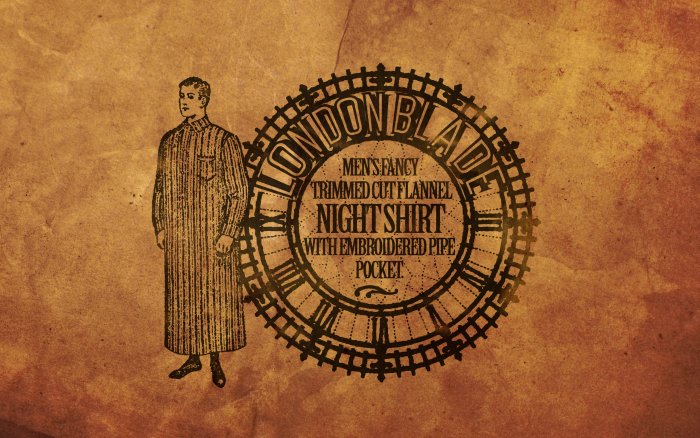 Man in nightshirt with London Blade clock design