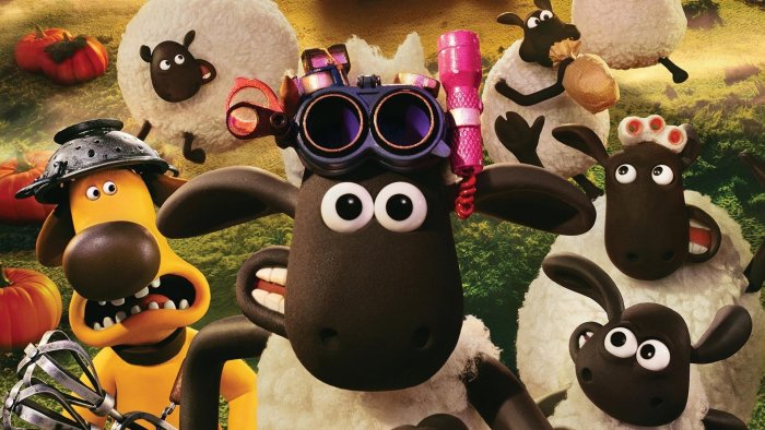 Shaun the Sheep characters with pumpkins