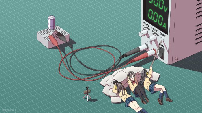 Anime girls experimenting with electronics