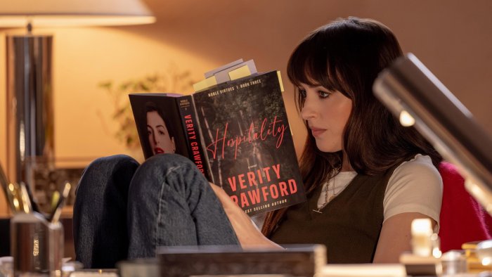 Dakota Johnson reads "Hospitality" by Verity Crawford