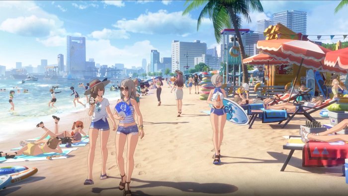 Anime girls enjoying a sunny day at the beach