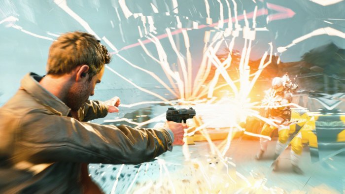 Man shooting at an enemy in a sci-fi game